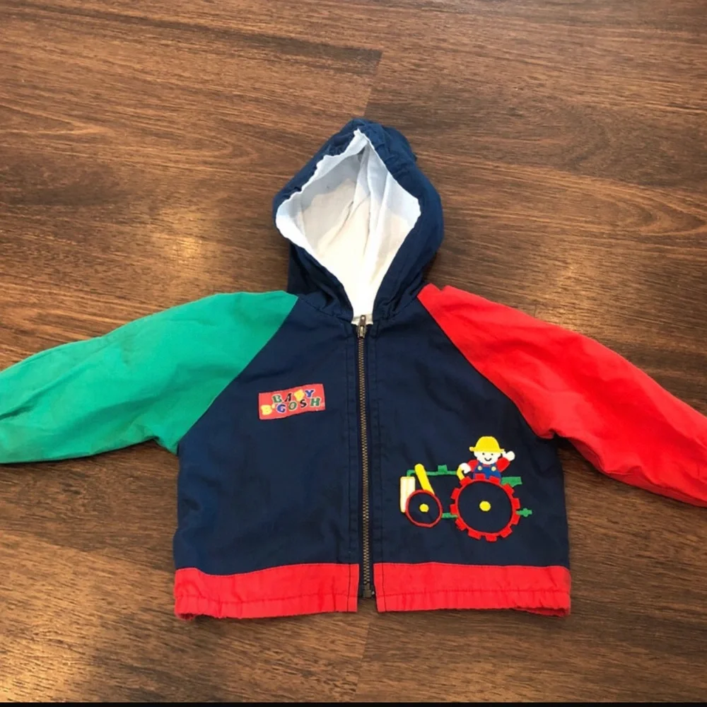 Vintage Oshkosh baby bgosh tractors color-block zip-up jacket 12m